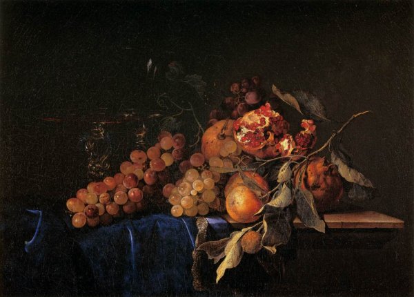 Main Product Photo of Still-Life with Fruit and a Crystal Vase Painting by Willem Van Aelst