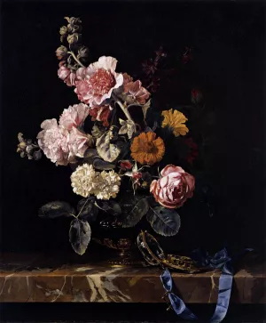Vase of Flowers with Pocket Watch by Willem Van Aelst Oil Painting