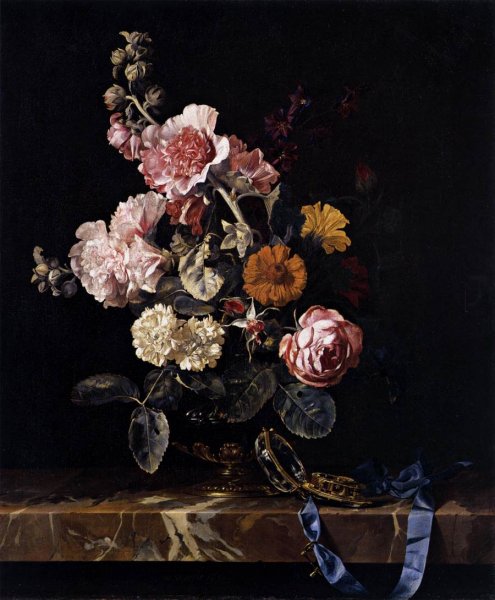 Main Product Photo of Vase of Flowers with Pocket Watch Painting by Willem Van Aelst