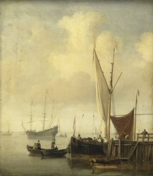 A Harbor by Willem Van De Velde The Younger Oil Painting