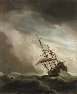 A Ship on the High Seas Caught by a Squall, Known as 'The Gust' by Willem Van De Velde The Younger Oil Painting