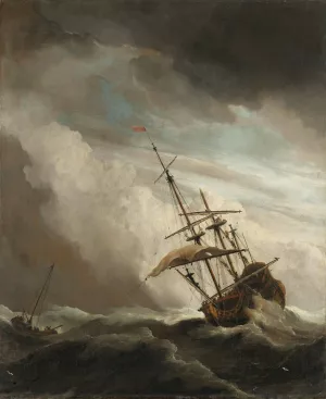 A Ship on the High Seas Caught by a Squall, Known as 'The Gust' by Willem Van De Velde The Younger Oil Painting