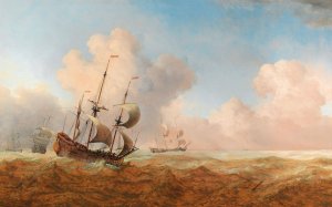 An English man-o-war in choppy waters by Willem Van De Velde The Younger Oil Painting