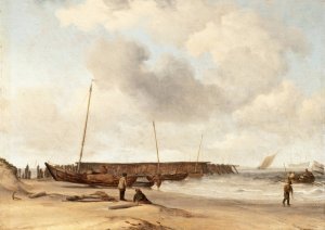 Beach with a Weyschuit Pulled up on Shore by Willem Van De Velde The Younger Oil Painting