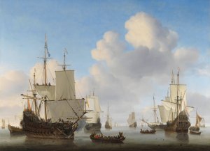 Dutch Ships in a Calm Sea by Willem Van De Velde The Younger Oil Painting