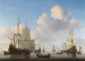 Dutch Ships in a Calm Sea by Willem Van De Velde The Younger Oil Painting