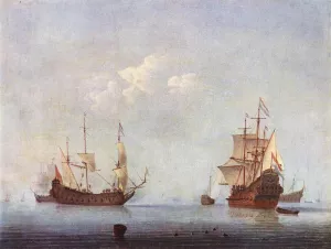 Marine Landscape by Willem Van De Velde The Younger Oil Painting