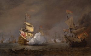 Sea Battle of the Anglo-Dutch Wars by Willem Van De Velde The Younger Oil Painting