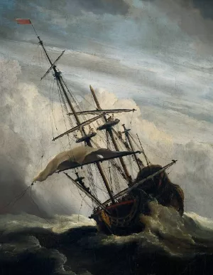 Ship in High Seas Caught by a Squall Detail #1 by Willem Van De Velde The Younger Oil Painting