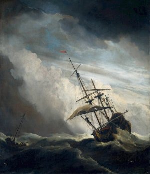 Ship in High Seas Caught by a Squall