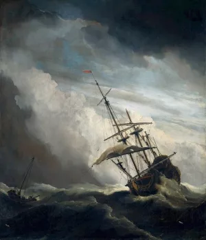 Ship in High Seas Caught by a Squall by Willem Van De Velde The Younger Oil Painting