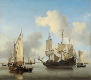 Ships at Anchor on the Coast by Willem Van De Velde The Younger Oil Painting