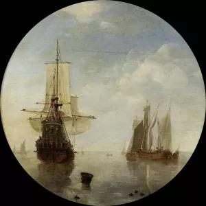Ships at Anchor by Willem Van De Velde The Younger Oil Painting