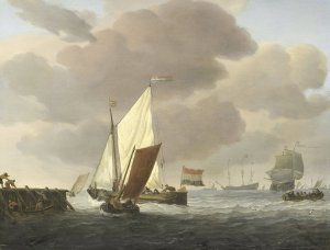 Ships near the Coast in windy Weather by Willem Van De Velde The Younger Oil Painting
