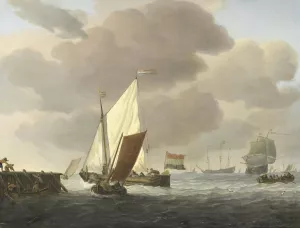 Ships near the Coast in windy Weather by Willem Van De Velde The Younger Oil Painting
