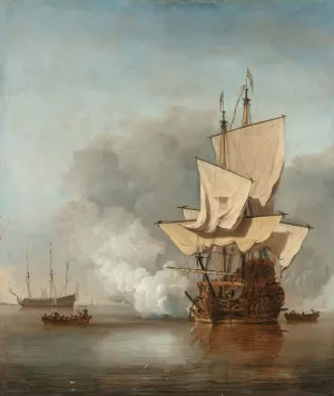 The Cannon Shot by Willem Van De Velde The Younger Oil Painting