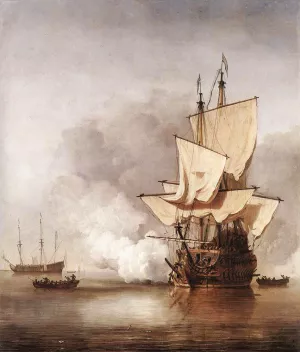 The Cannon Shot by Willem Van De Velde The Younger Oil Painting