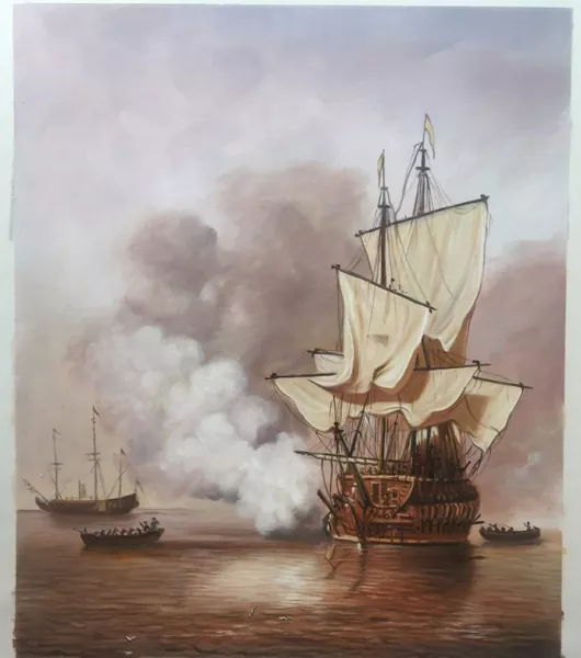 The Cannon Shot by Willem Van De Velde The Younger - Oil Painting Reproduction