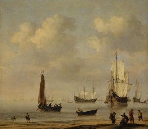 Three-Masted Ships and Fishing Boats in a Calm by Willem Van De Velde The Younger Oil Painting