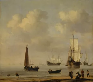 Three-Masted Ships and Fishing Boats in a Calm by Willem Van De Velde The Younger Oil Painting
