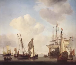Warships at Amsterdam by Willem Van De Velde The Younger Oil Painting