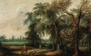 A wooded landscape with hunters by Willem Van Den Bundel Oil Painting