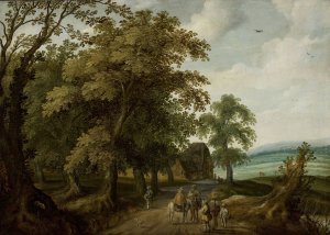 Landscape with travellers on the road by Willem Van Den Bundel Oil Painting
