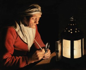 An old woman by candlelight by Willem Van Der Vliet Oil Painting