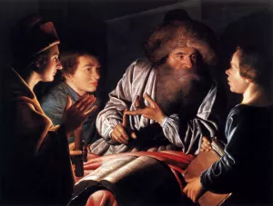Philosopher and Pupils by Willem Van Der Vliet Oil Painting