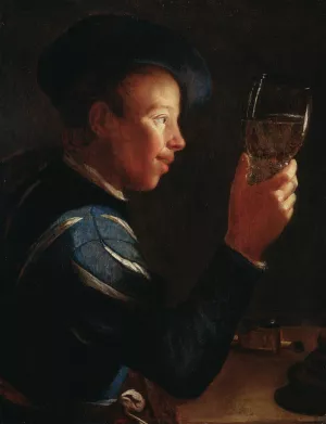 Young Man with a Glass Goblet by Willem Van Der Vliet Oil Painting