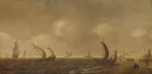 Seascape on the Beach at Scheveningen Oil painting by Willem Van Diest