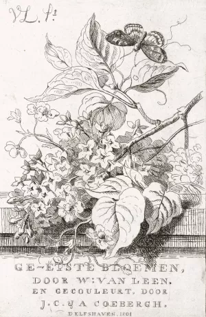 Bloemenstudie met vlinder by Willem Van Leen Oil Painting