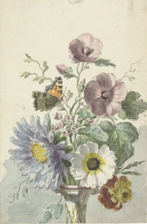 Bouquet of Flowers with a Butterfly by Willem Van Leen Oil Painting