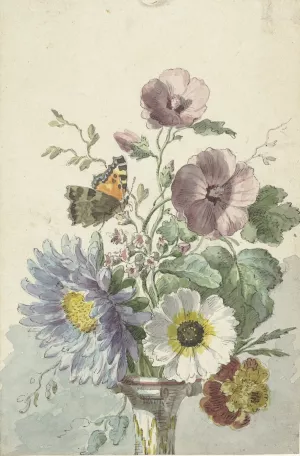 Bouquet of Flowers with a Butterfly by Willem Van Leen Oil Painting