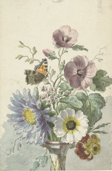 Main Product Photo of Bouquet of Flowers with a Butterfly  Painting by Willem Van Leen
