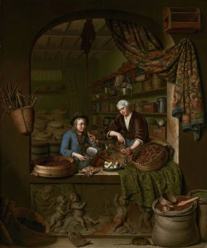 A Grocer's Shop by Willem Van Mieris Oil Painting
