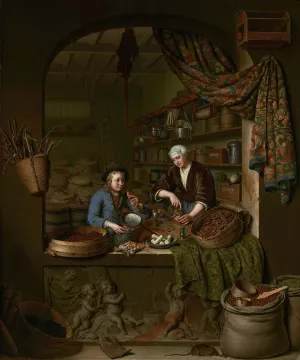 A Grocer's Shop by Willem Van Mieris Oil Painting