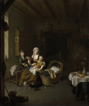 A Mother Feeding her Child by Willem Van Mieris Oil Painting