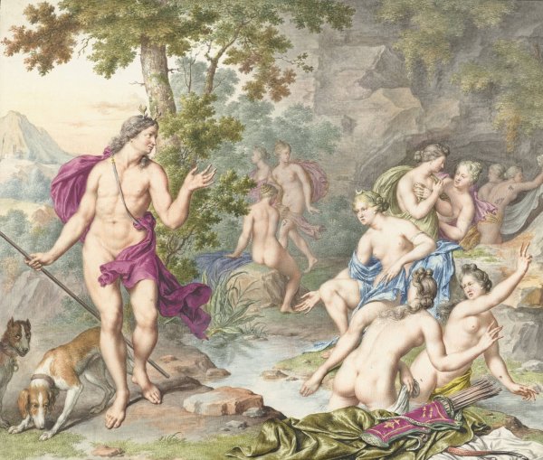 Main Product Photo of Actaeon verrast Diana en haar gezellinnen  Painting by Willem Van Mieris