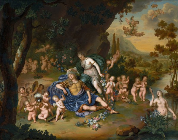 Main Product Photo of Armida Binding The Sleeping Rinaldo With Flowers  Painting by Willem Van Mieris