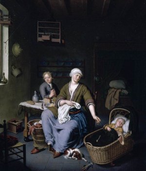 Interior with a Mother Attending Her Children by Willem Van Mieris Oil Painting