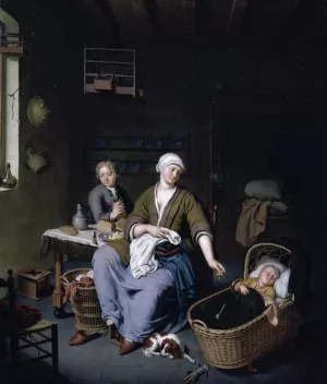 Interior with a Mother Attending Her Children by Willem Van Mieris - Oil Painting Reproduction