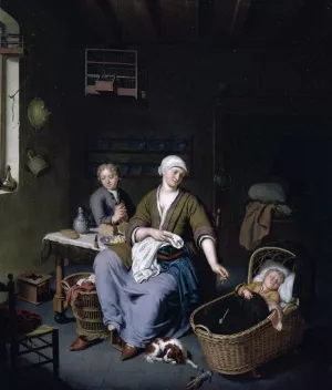 Interior with a Mother Attending Her Children Oil painting by Willem Van Mieris