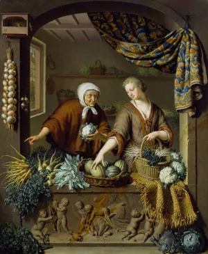 The Greengrocer by Willem Van Mieris Oil Painting