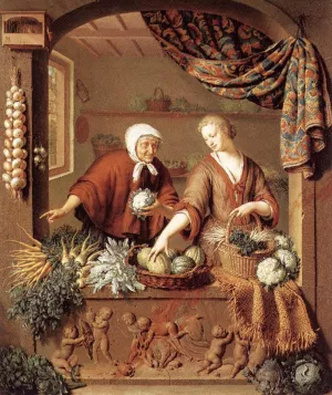 The Greengrocer by Willem Van Mieris - Oil Painting Reproduction