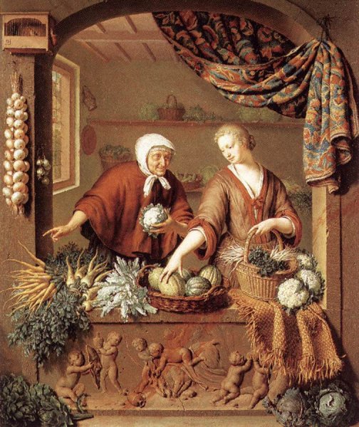 Main Product Photo of The Greengrocer Painting by Willem Van Mieris
