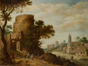 Roman Landscape with Shepherds Oil painting by Willem Van Nieulandt The Younger