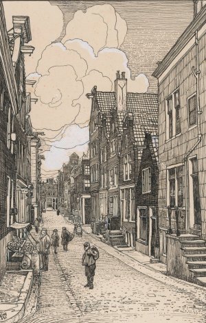 De Maagdelievenstraat te Amsterdam by Willem Wenckebach Oil Painting