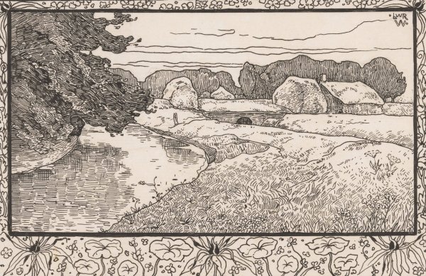 Main Product Photo of Grasland met water en boerderij  Painting by Willem Wenckebach
