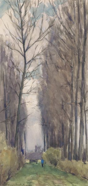 Laan met hoge bomen by Willem Wenckebach Oil Painting